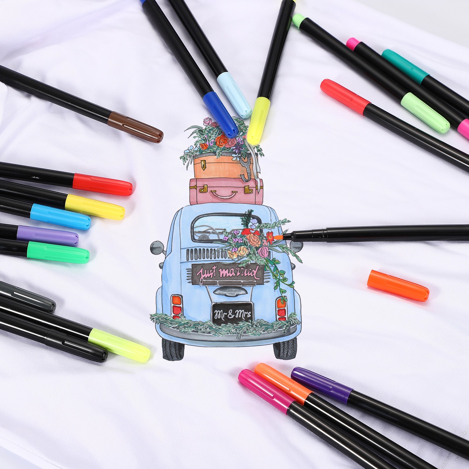 6 x Dark Grey Permanent Fabric Markers for Cloths Coloring Drawing