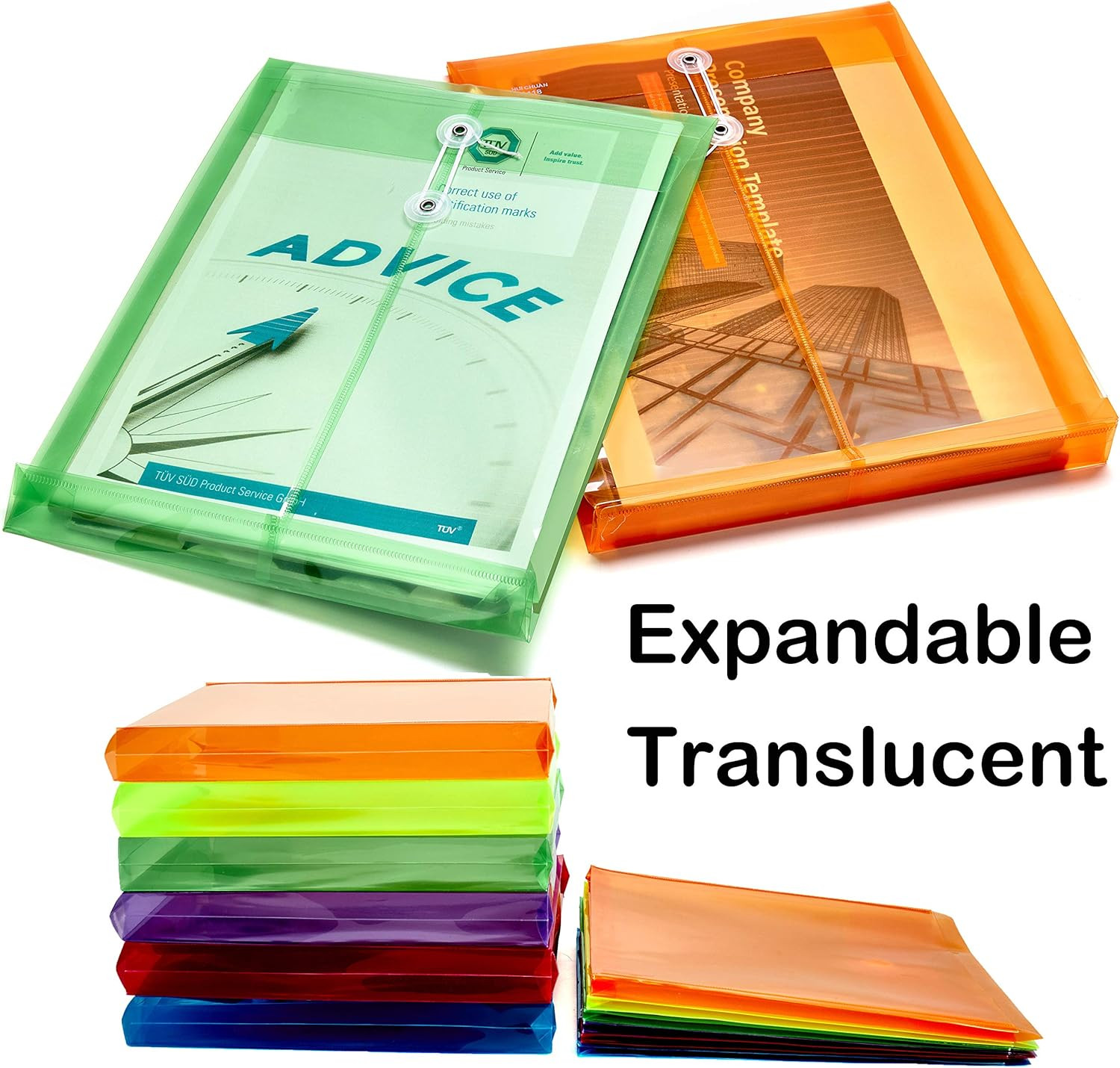 6 Pack Expandable Plastic Document Envelopes Button Tie A4 Letter Folder
