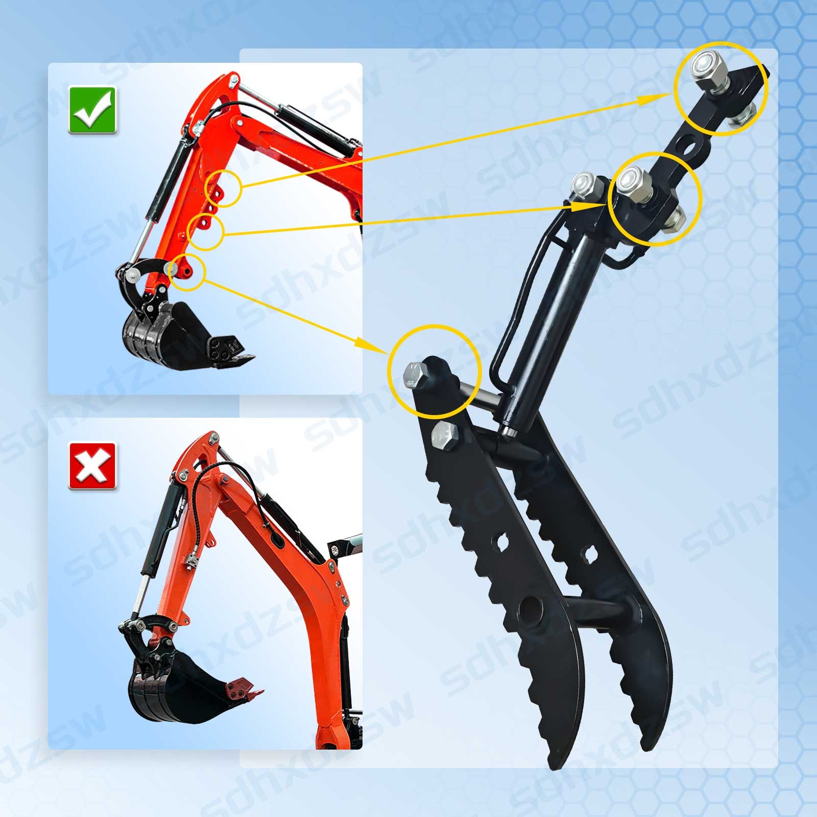 L-Shaped Bracket Hydraulic Thumb Clip For Mini Excavators Attachments 3-Holes