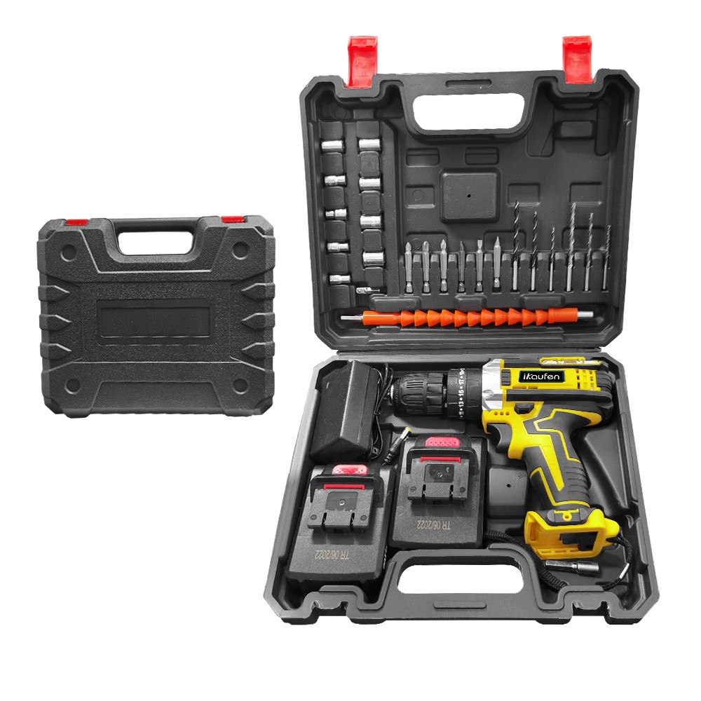 21V Cordless Impact Driver Electric Hammer Drill Combo Kit with 2 Battery B01