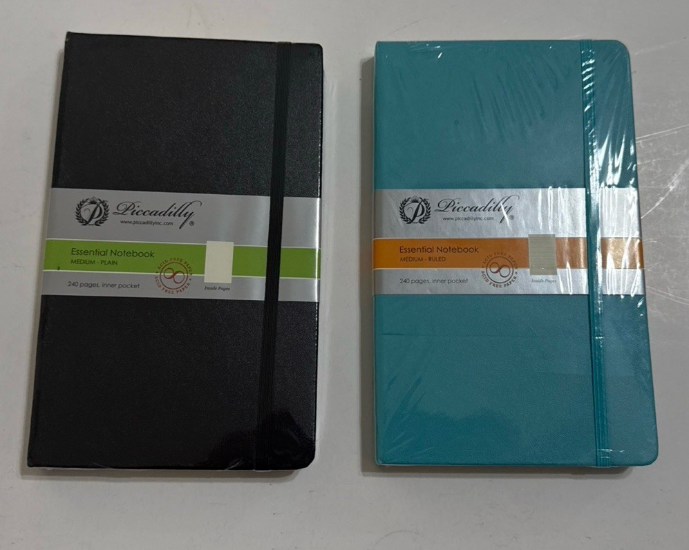 2 Piccadilly Essential Notebooks Medium Ruled 240 Pages Hardcover NEW SEALED