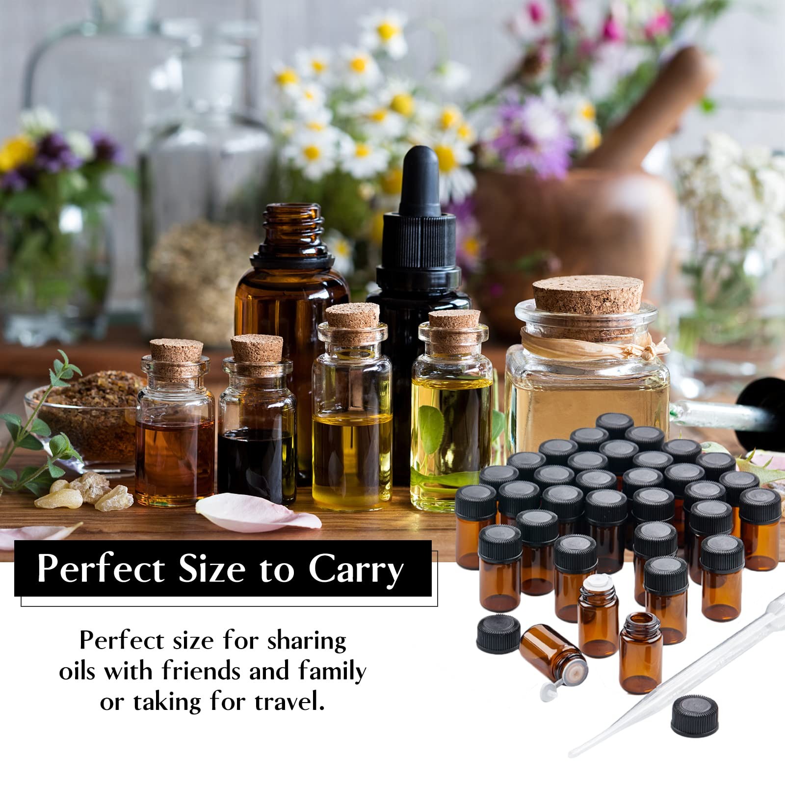 TUZAZO 100Packs Essential Oil Sample Bottles 2Ml Drams Amber brown