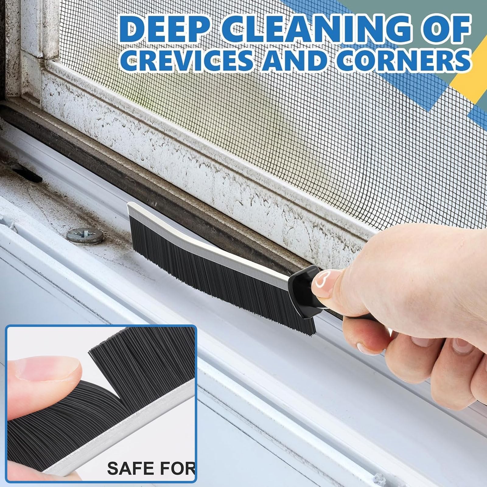 Hard Bristle Crevice Cleaning Brush – Window Track Cleaner