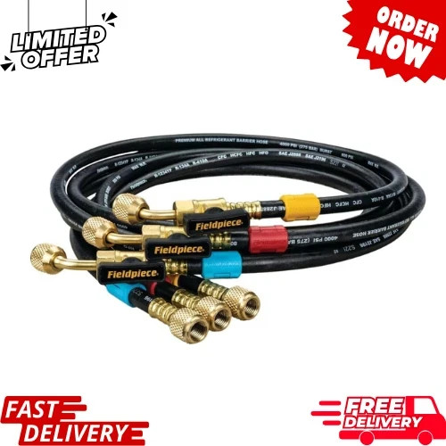 Fieldpiece HR3B Ball Valve Refrigerant Hose Set (3) w/ Color Tags 1/4″ x 1/4″