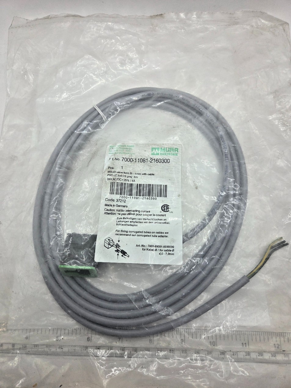 MURR ELEKTRONIK 7000-11081-2160300, MSUD 11.0 MM VALVE PLUG CONNECTOR, 0226J