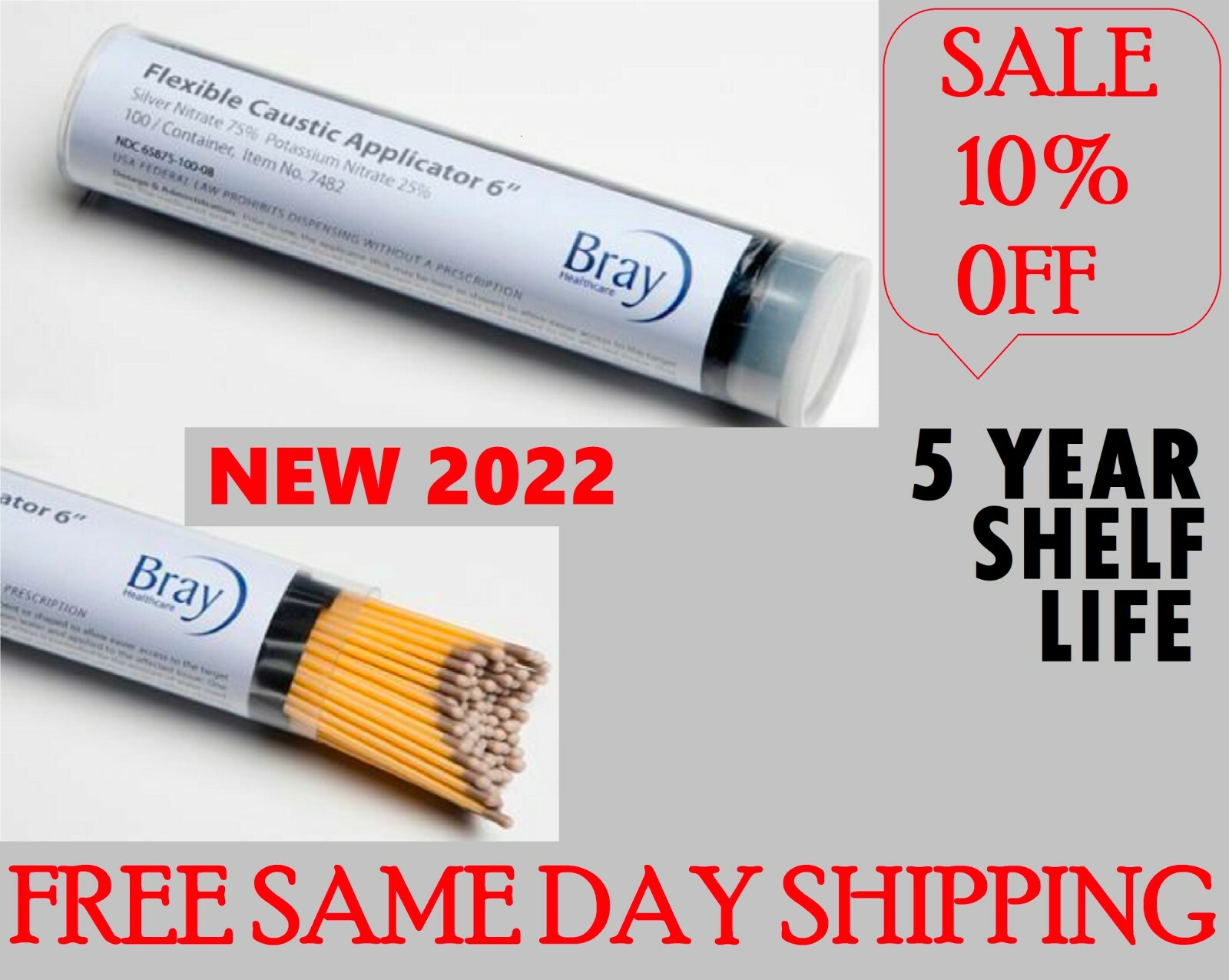 Silver Nitrate Sticks 6″ Caustic Applicator 100/Tube Double Dipped, exp 2027