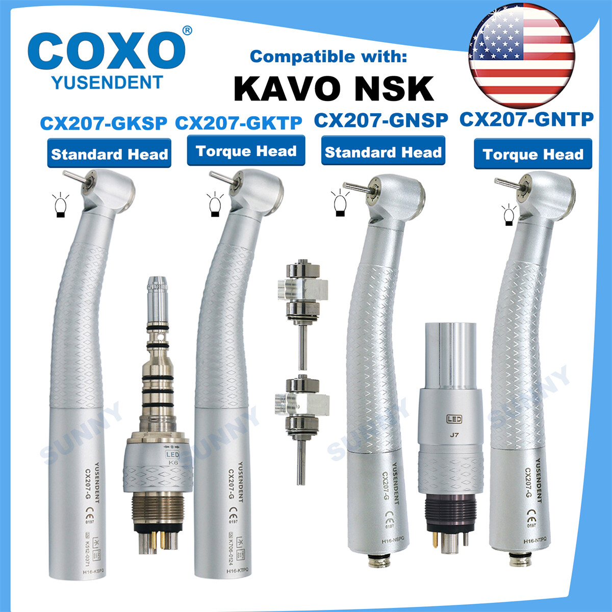 COXO Dental Turbine Fiber Optic High Speed Handpiece LED Coupler 6 Pin Fit KAVO