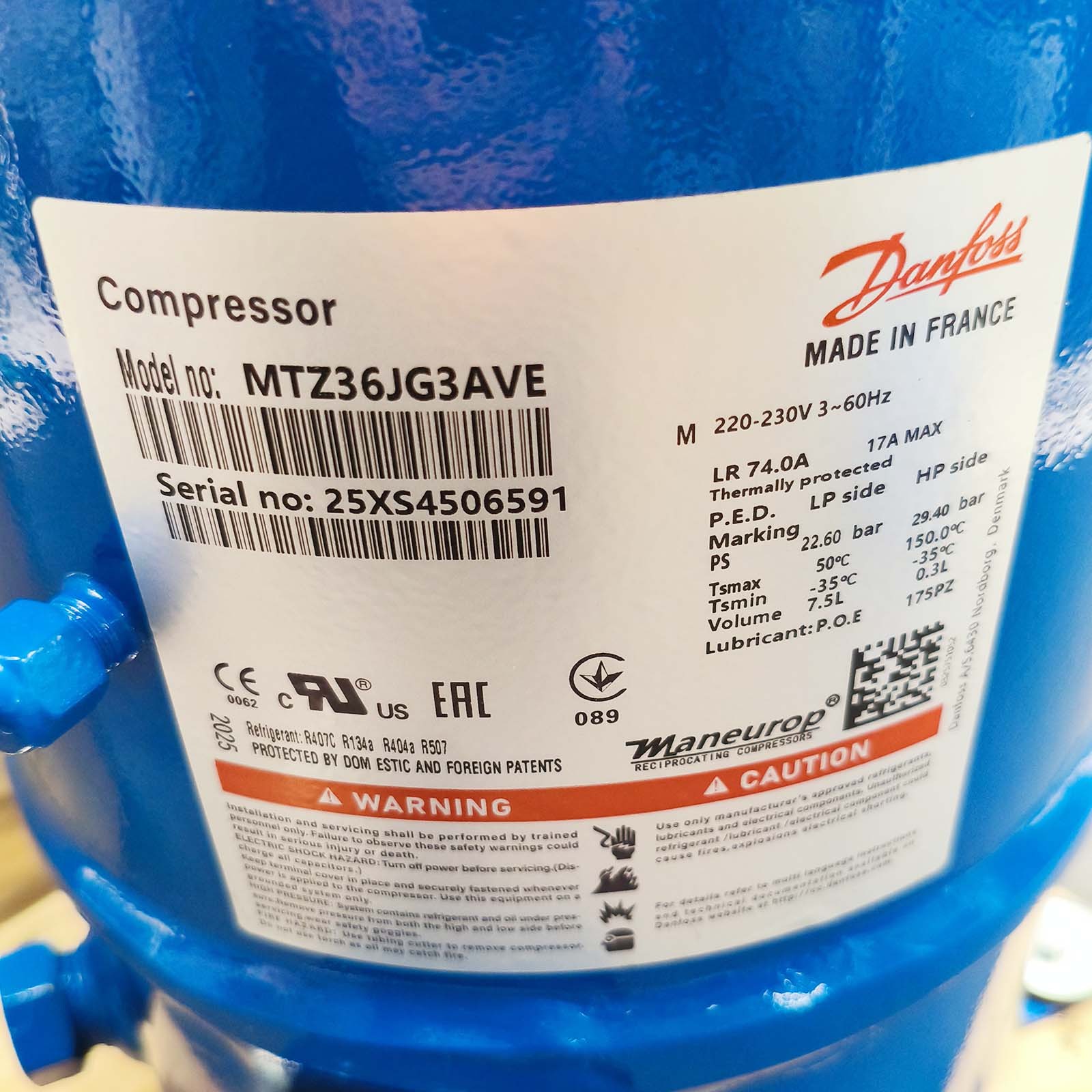 MBP Reciprocating Refrigeration Com for Danfoss MTZ36JG3AVE 3HP R404 R407 R134
