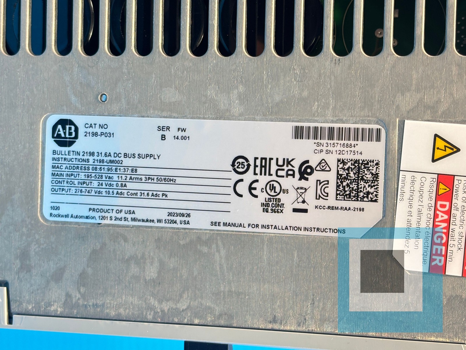 (2023) Allen-Bradley 2198-P031 2198-P031 Bulletin 2198 31.6A DC Bus Supply