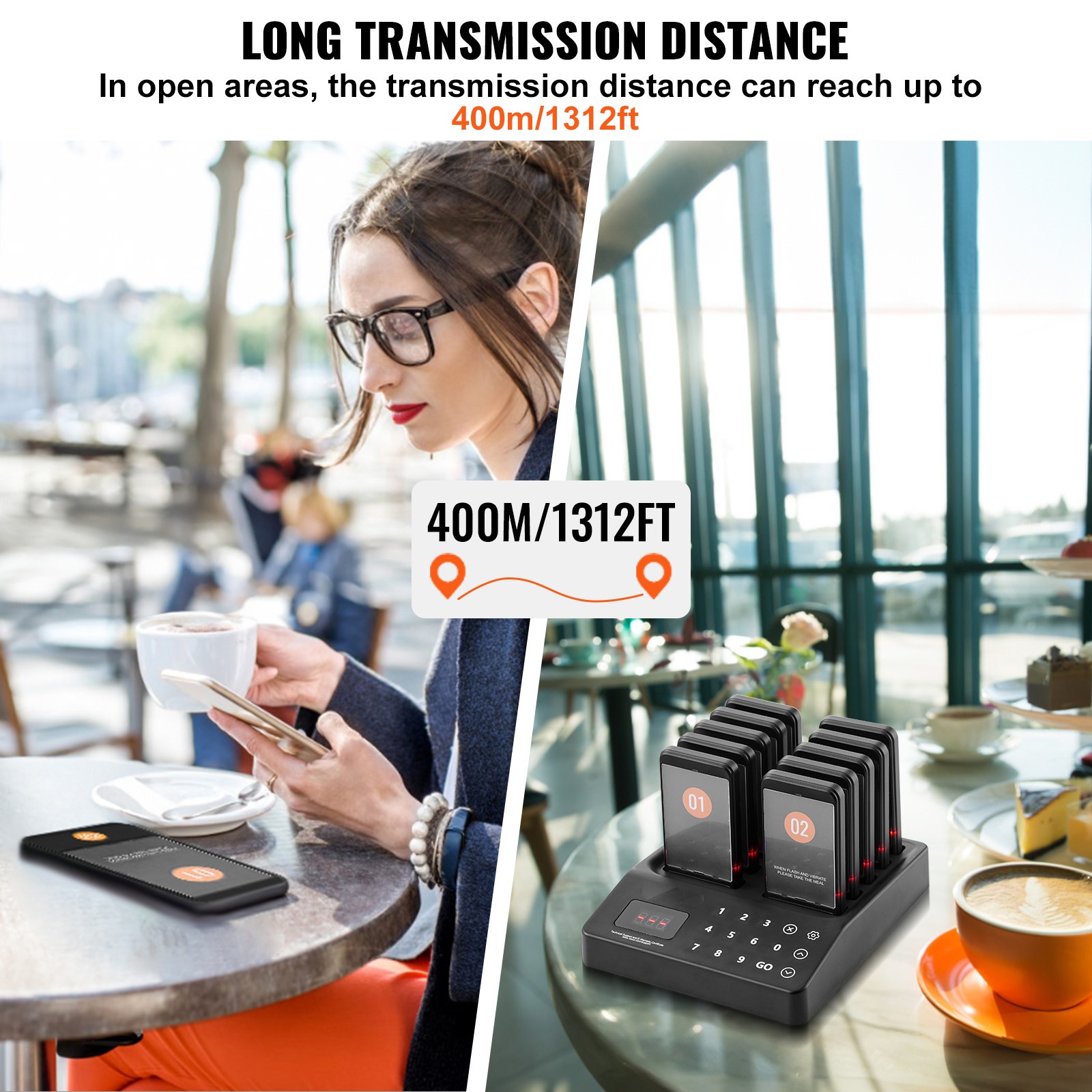 VEVOR Restaurant Wireless Pager System 10 Beepers Guest Queuing Calling Touch