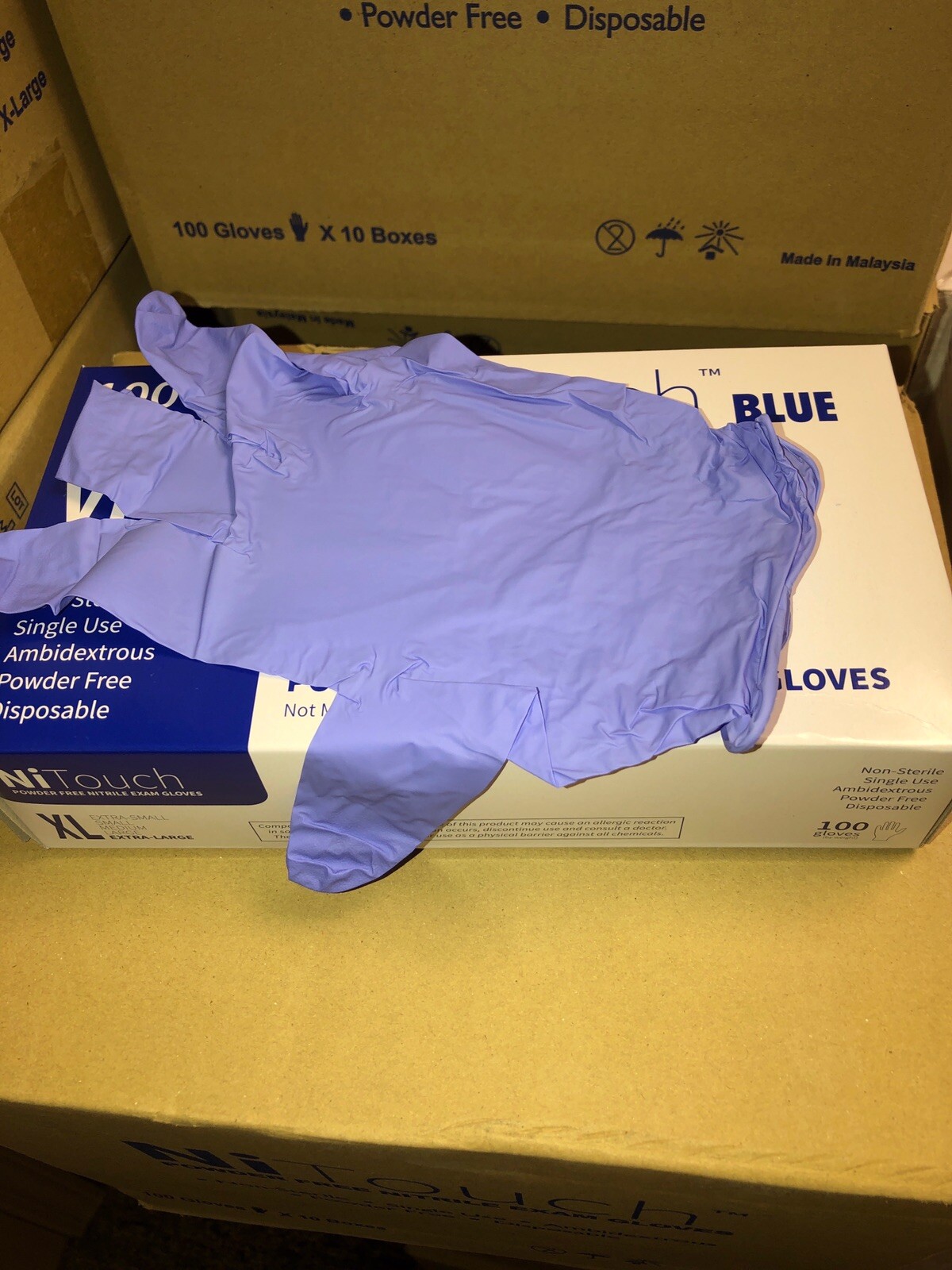 NiTouch Box Of 100 Powder Free Nitrile Exam Gloves XL Extra Large BLUE Malaysia