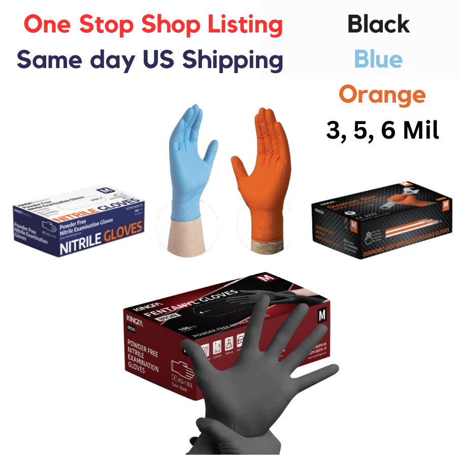 USA Same-Day Ship: Kingfa Premium Nitrile Gloves, 3/5/6 Mil, Latex-Free
