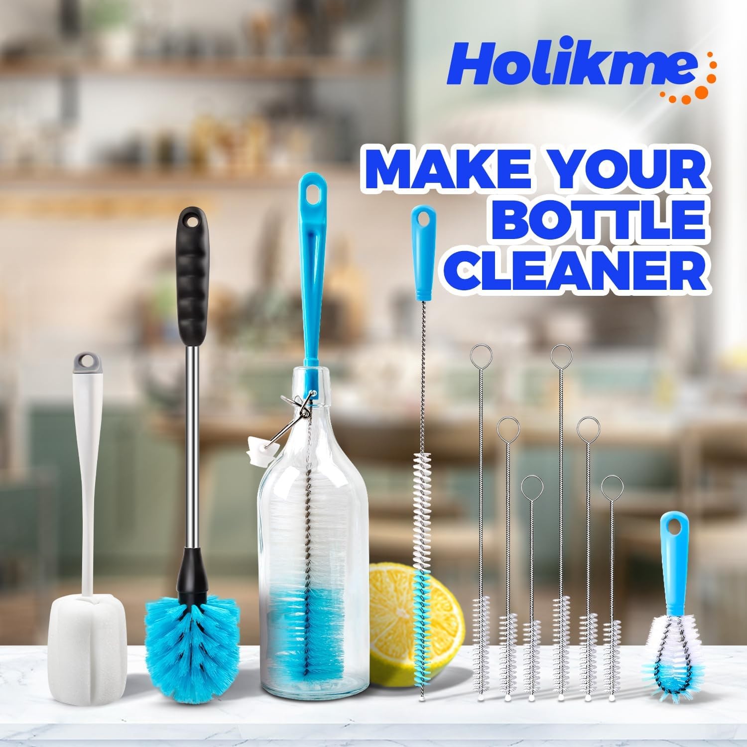 Holikme Bottle Brush Tube Cleaning Lab Set with Long Handle, Cup Cleaner for Was