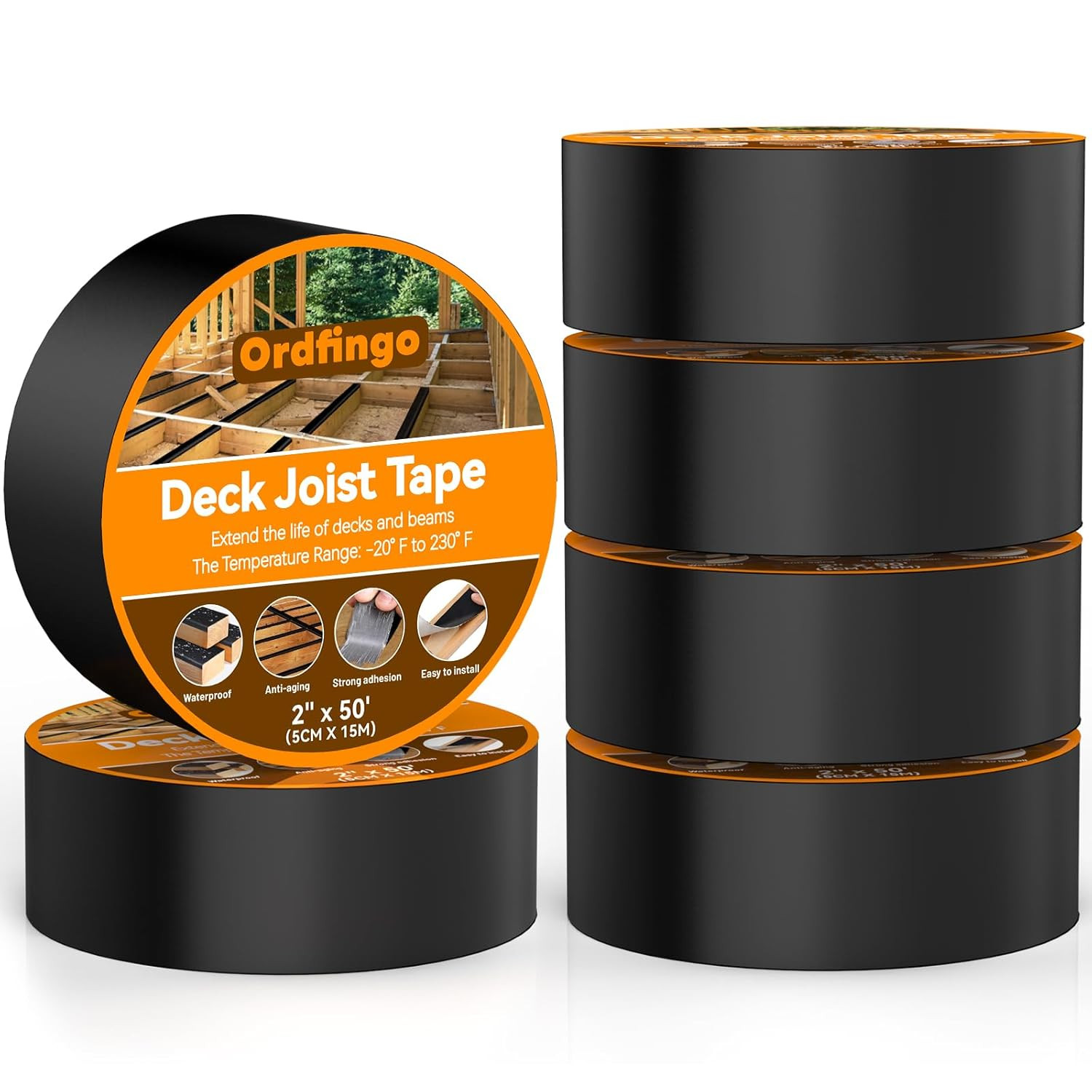 Joist Tape for Decking 2” X 50′- 6 Rolls, Waterproof Butyl Deck Tapes 2 Inch, W