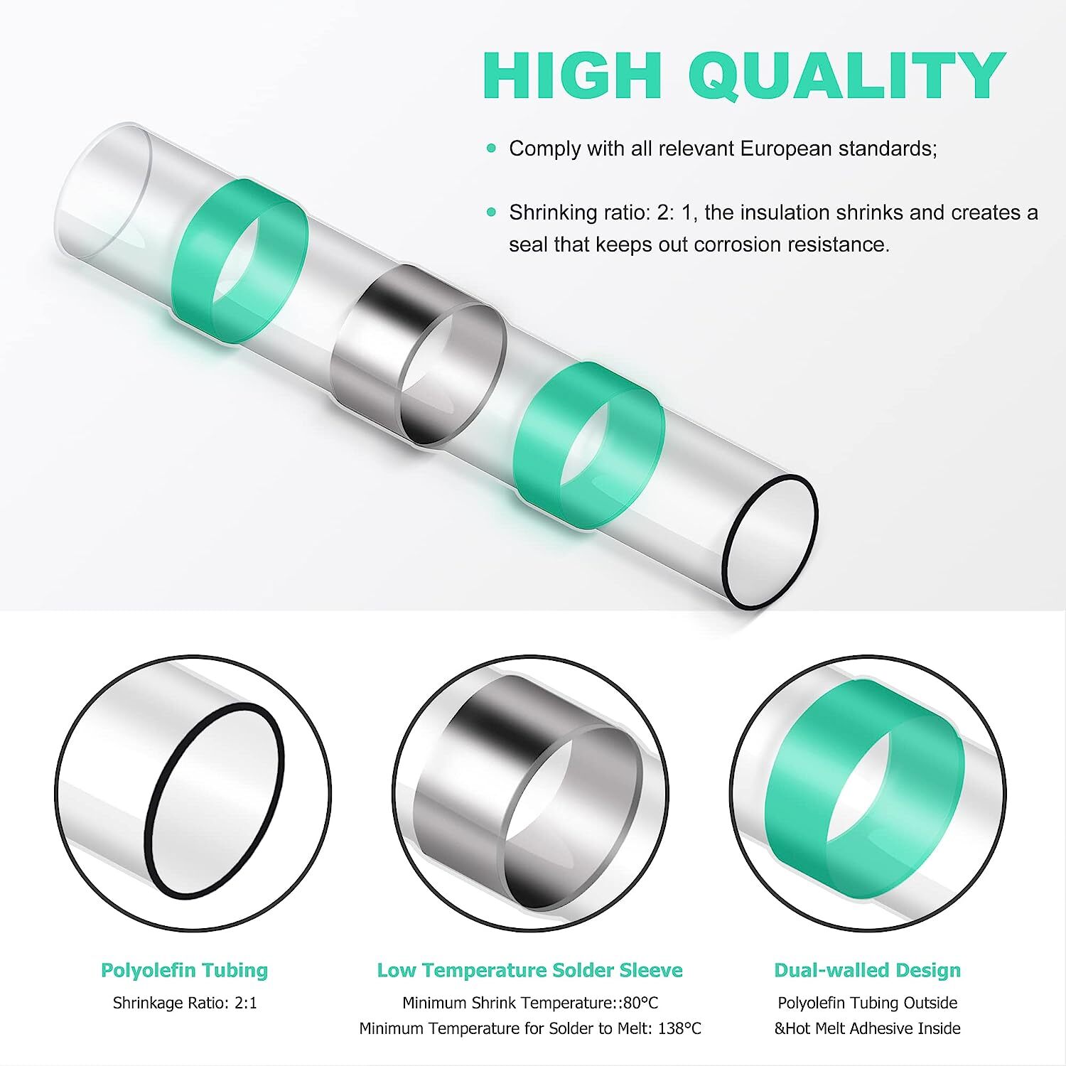 100-1000 Solder Seal Sleeve Terminal Waterproof Heat Shrink Butt Wire Connectors