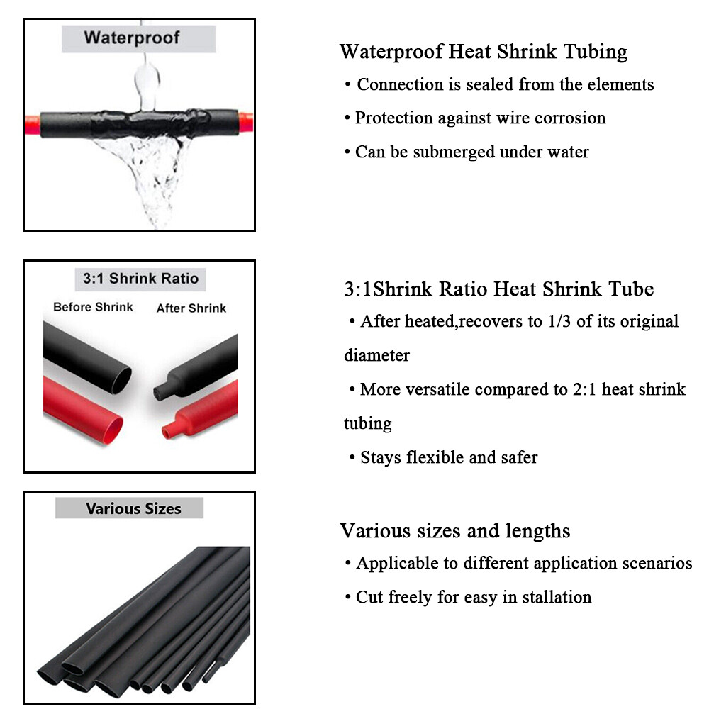 3:1 Heat Shrink Tubing Tube Clear Glue Waterproof Dual Wall Wires Wrap
