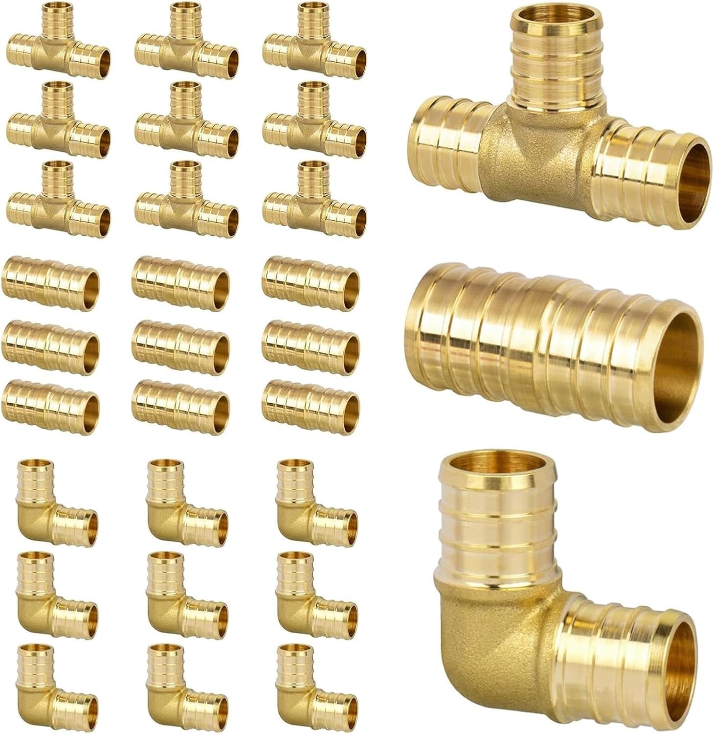 30 Pack 1/2″ PEX Fittings Set Elbow Tee Coupling Brass Crimp Kit US