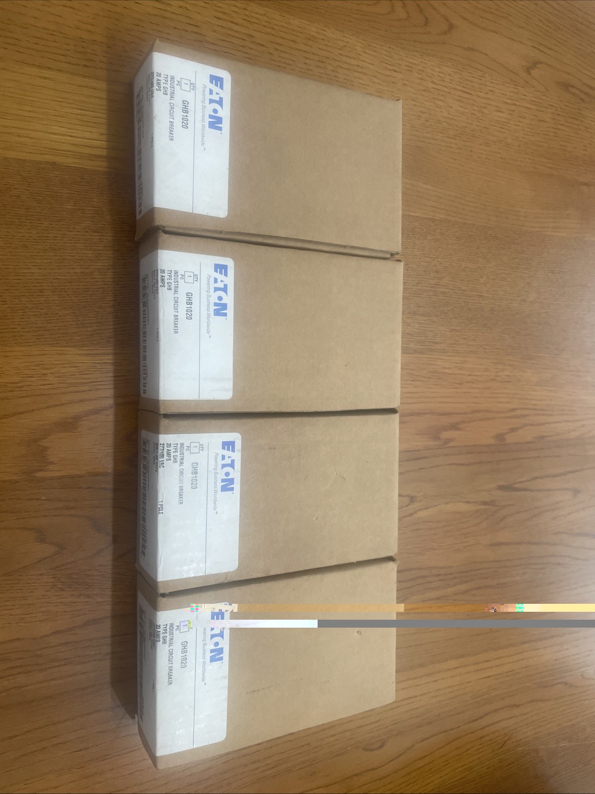 Qty. of (4) Eaton GHB1020 Industrial Circuit Breaker 20A 1-Pole 277/480VAC NEW