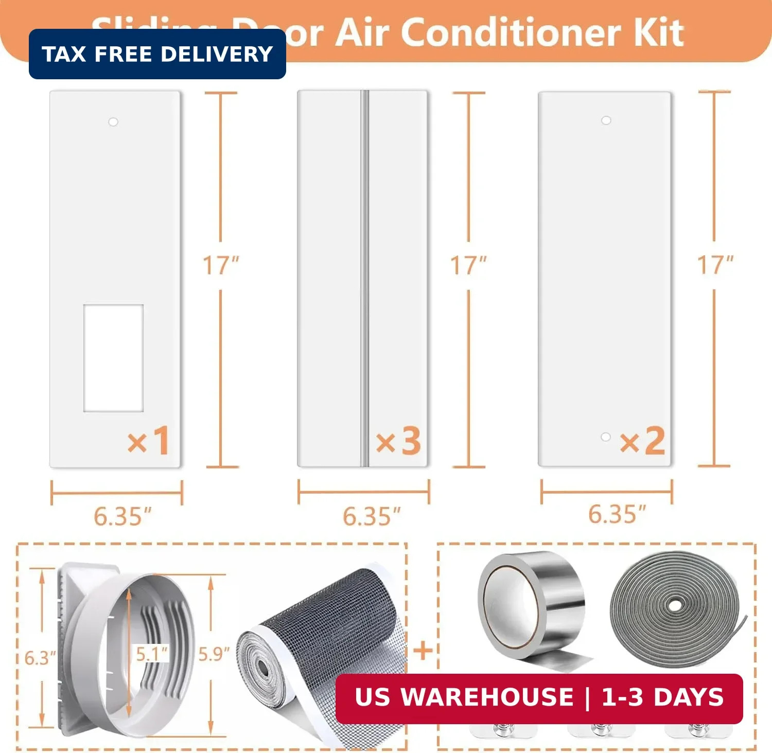Universal AC Sliding Door Vent Kit for Portable Air Conditioners – Fits 5.1″/5.9