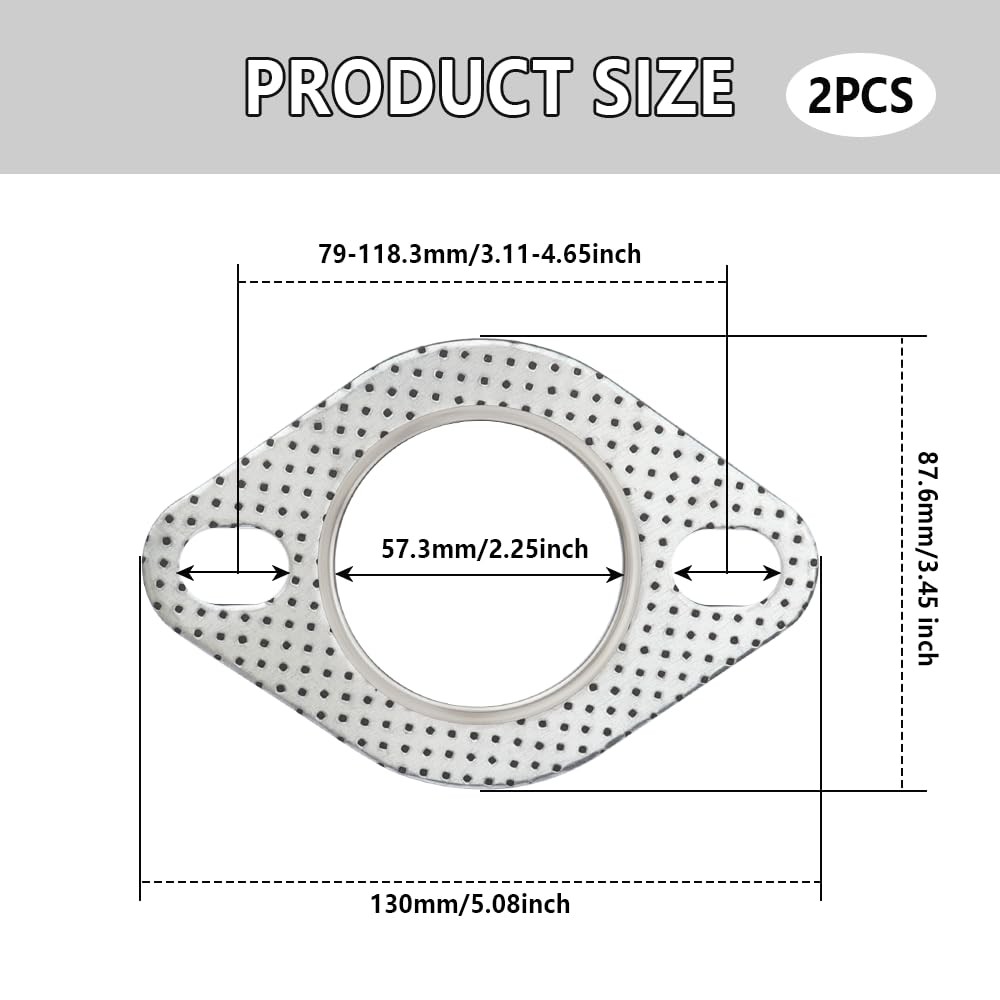 2PCS Car Exhaust Gasket,2.25″ 2-Bolt Exhaust Flange Gasket Car 2.25inch