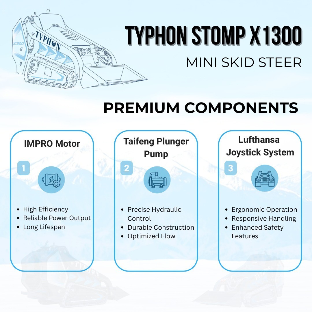 3040lbs TYPHON STOMP X1300 25HP Kubota D1105 EPA Diesel Mini Skid Steer Loader