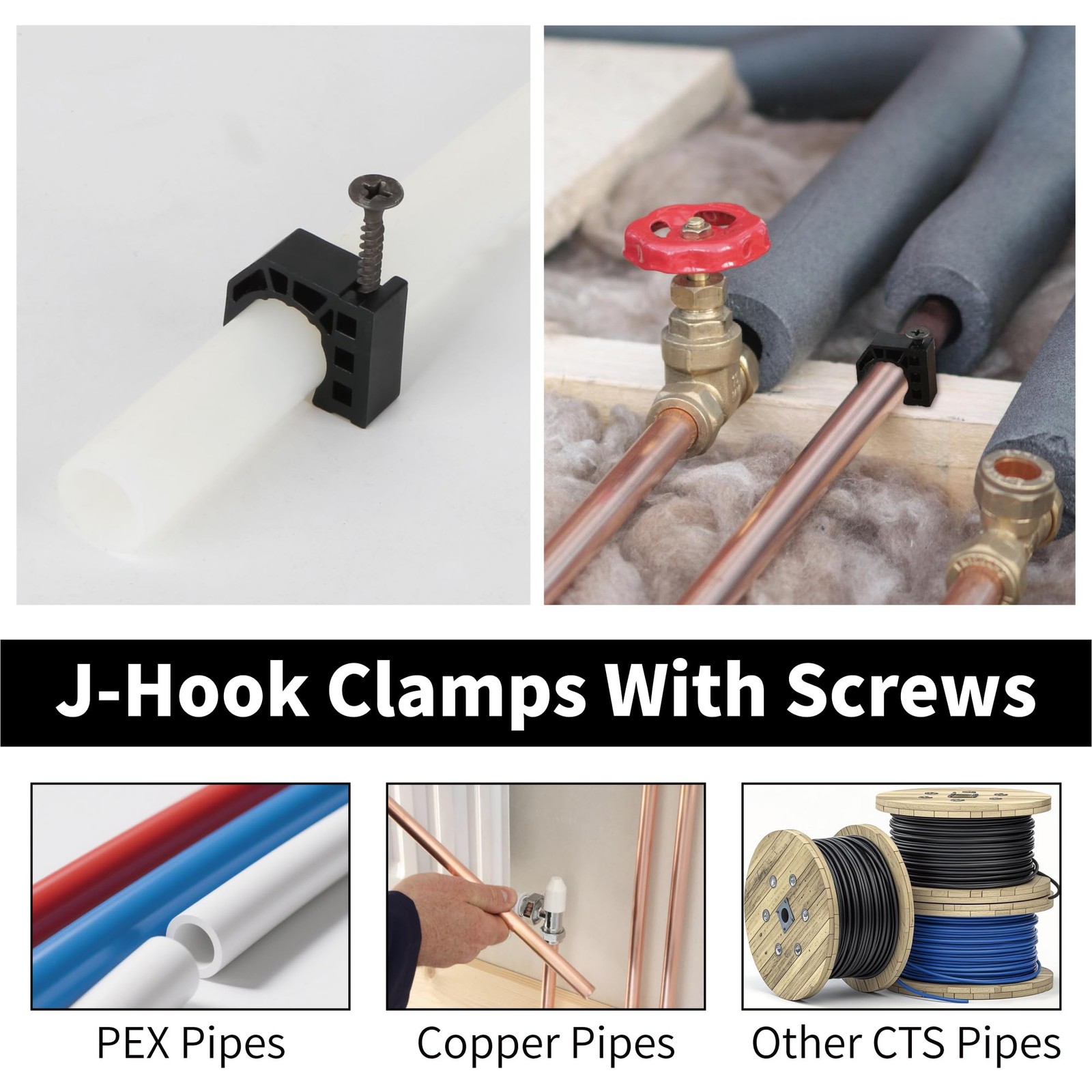 50 Pack 1/2″ Half Clamps JHook with Screws, PEX Clips JClamp for Tubing Pipe …
