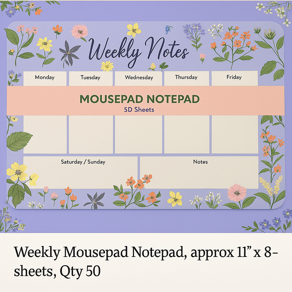 Plan in Bloom – Weekly Mousepad Notepad – 50 sheets – 11″ x 8″