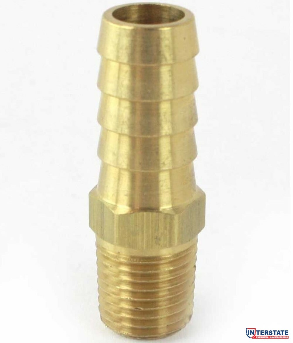 1/2″ Barb x 1/4″ NPT Male Brass Hose Fitting, Air Gas Fuel Water FM48 Interstate