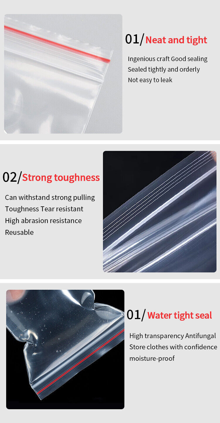 Clear Reclosable Seal Bag Plastic Poly Zipper Bags Zipper W/Hang Hole 4Mil THICK