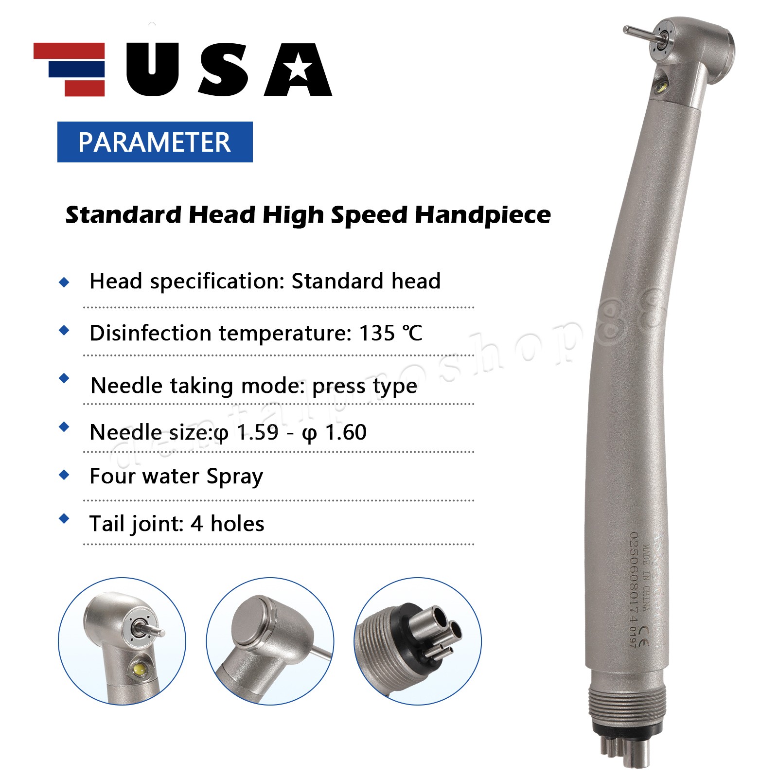 Standard Dental Fiber Optic LED E-generator high speed handpiece Turbine 4 Holes