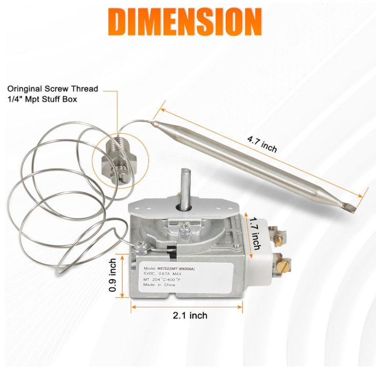 Deep Fryer Thermostat Kit 200–400°F | 1/4″ MPT Temp Control w/ Knob Switch