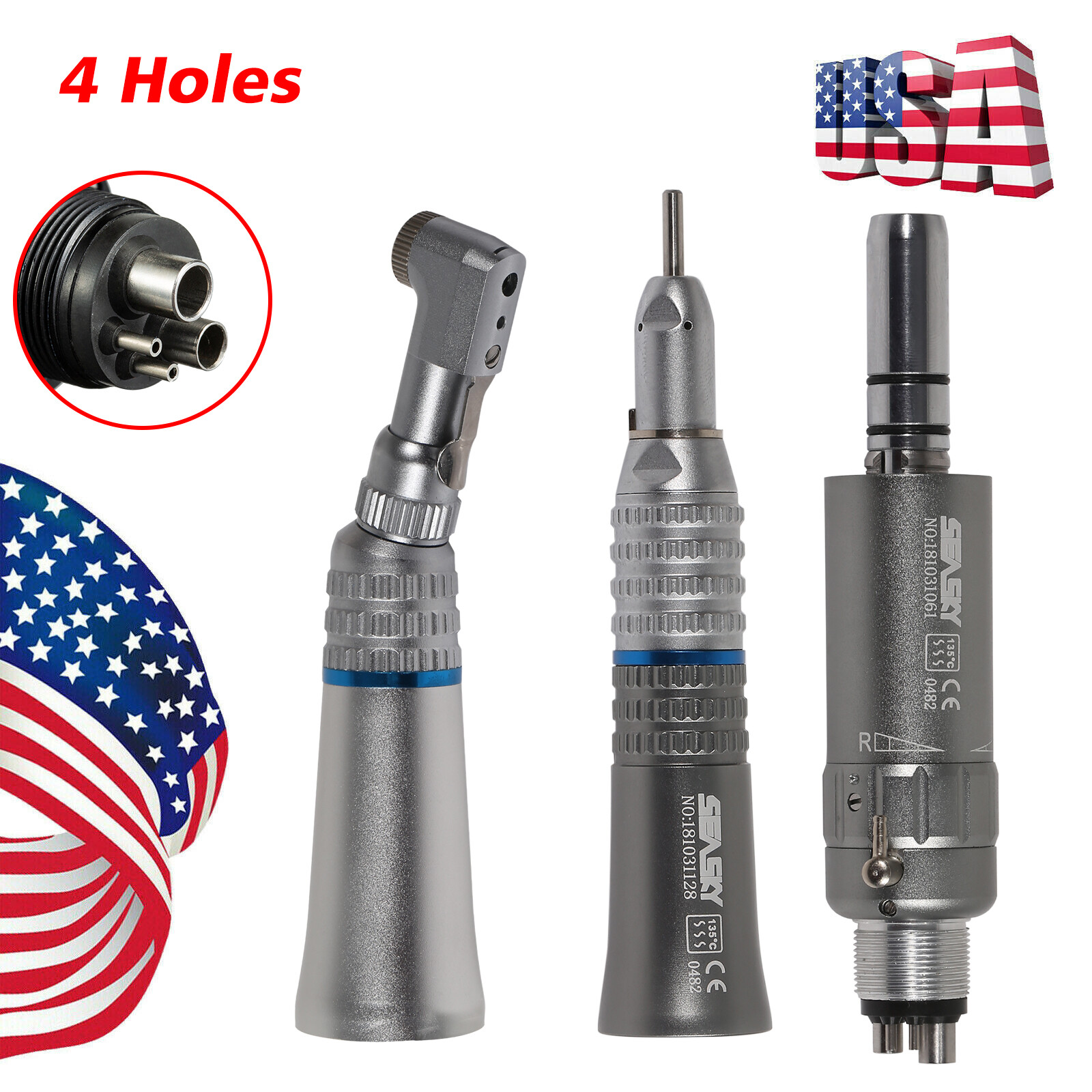 SEASKY Dental Slow Low Speed Handpiece Contra Angle Straight Motor 2/4Hole /Cups