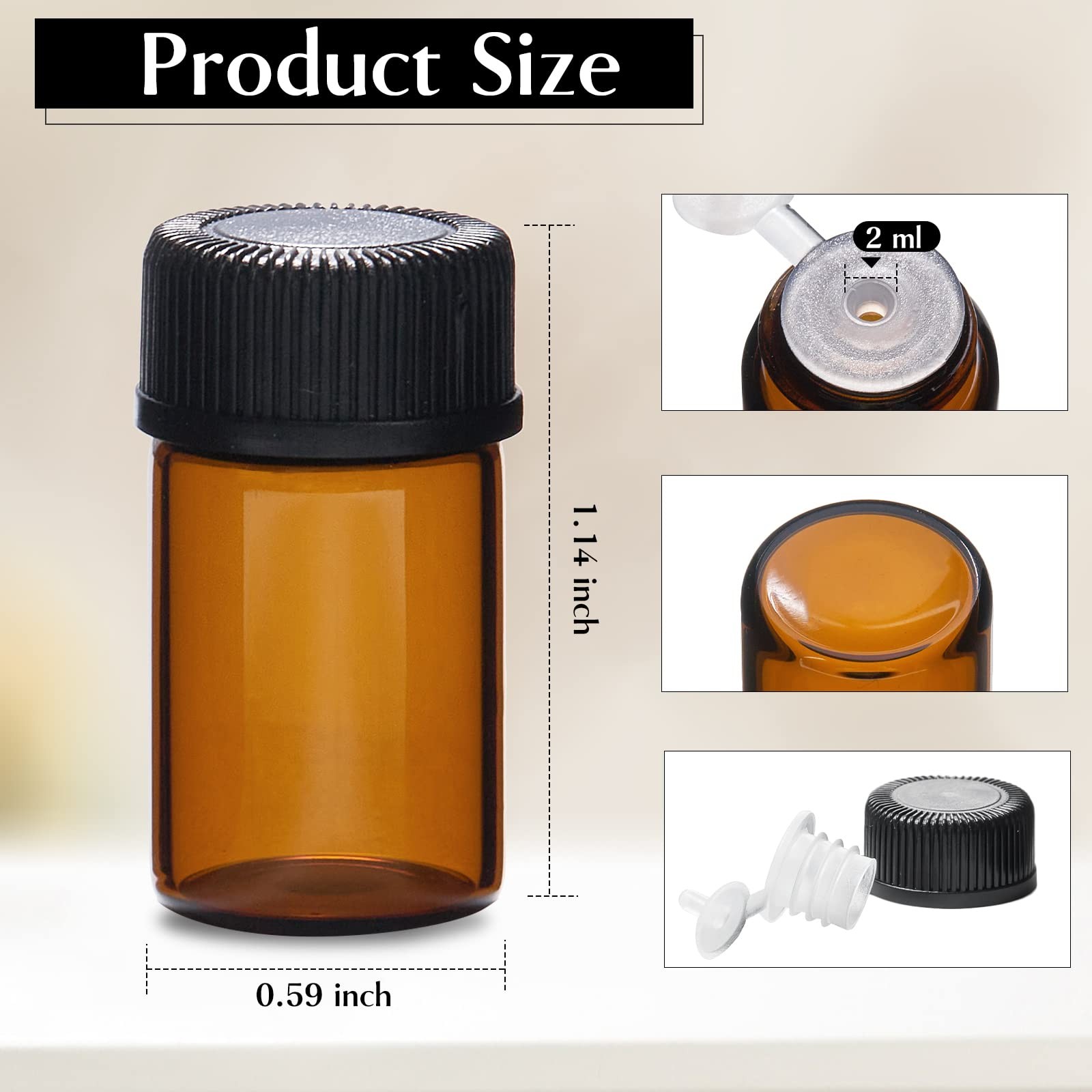 TUZAZO 100Packs Essential Oil Sample Bottles 2Ml Drams Amber brown