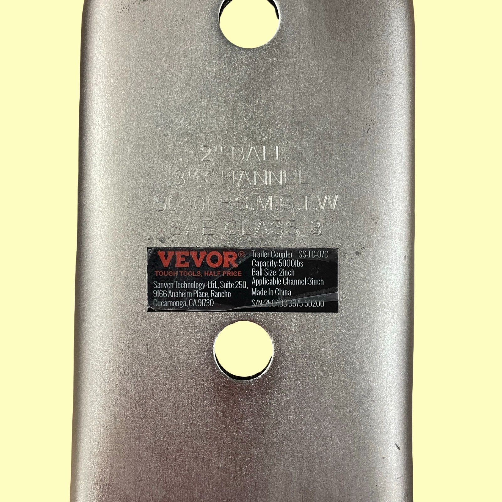VEVOR Straight Trailer Coupler 2-Inch Hitch Ball 3-Inch Channel 5000 lbs AMZTD