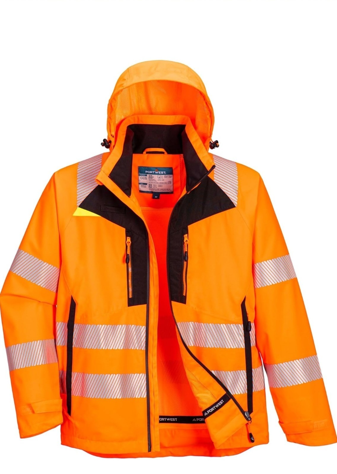 Portwest S768 Hi-Vis Hooded Jacket Orange/Black Reflective Stripes Size L
