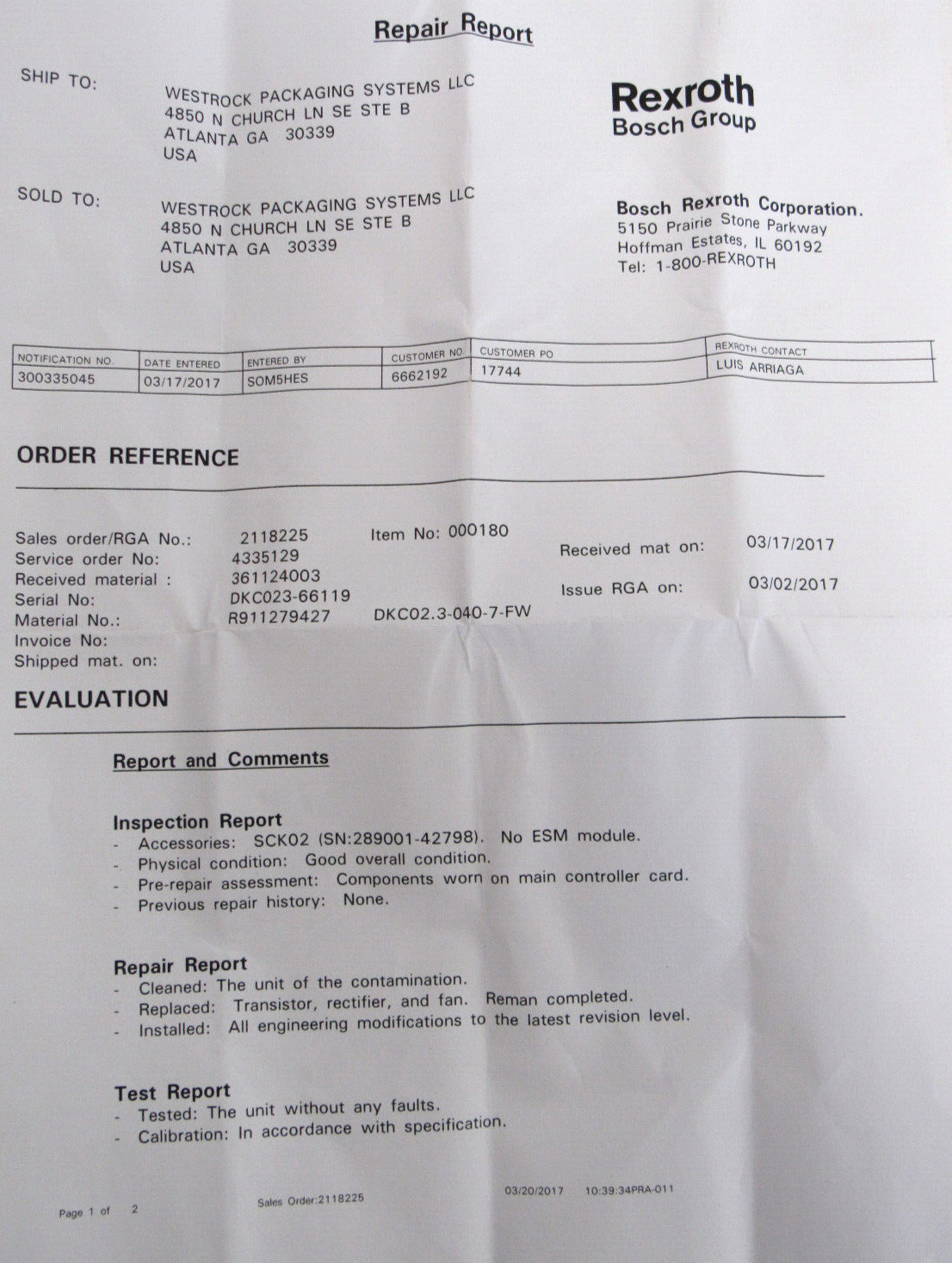 BOSCH DKC02.3-040-7-FW SERVO DRIVE (REXROTH REFURBISHED)