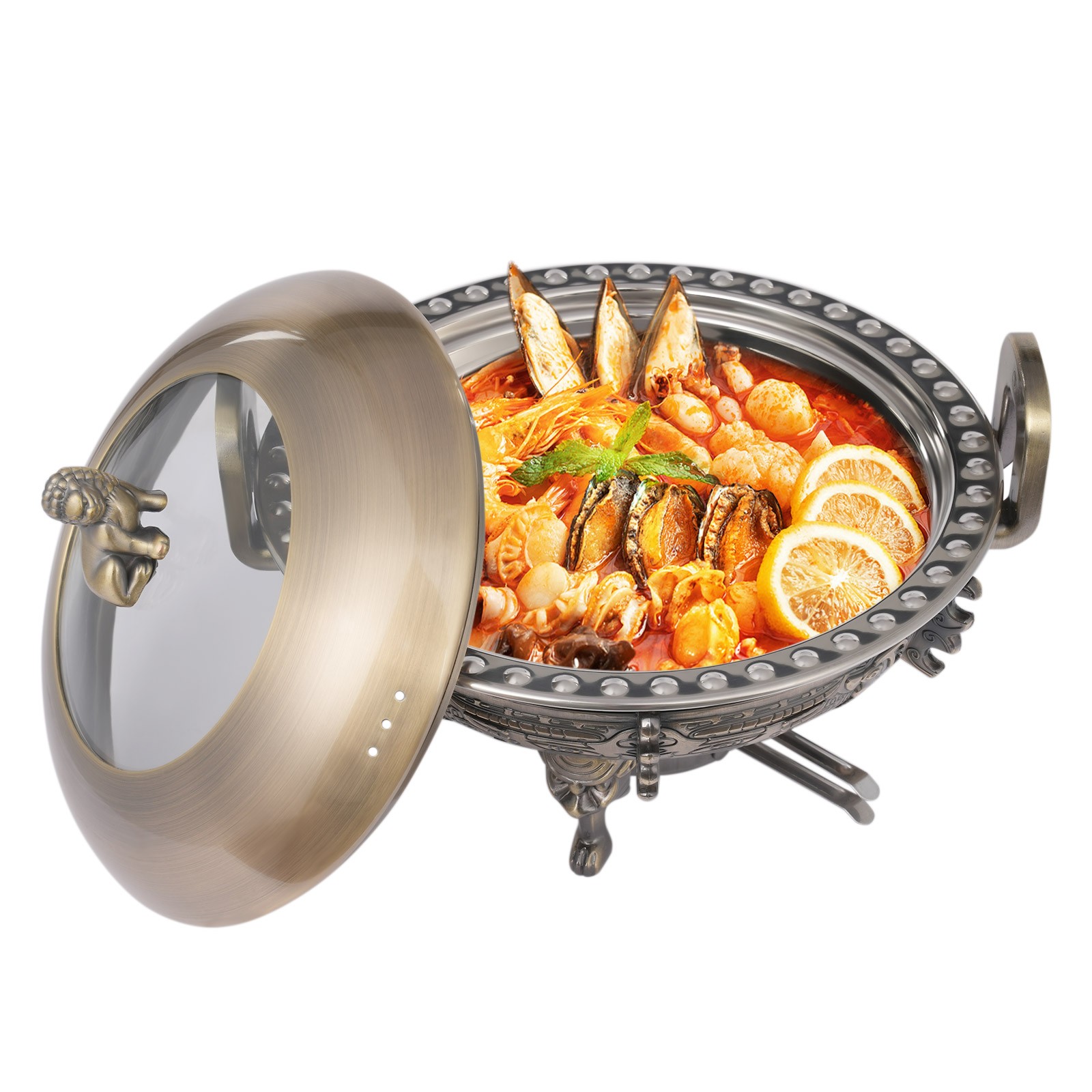 4 PCS Bronze Chinese Style Chafing Dishes Set with Alcohol Stoves Buffet
