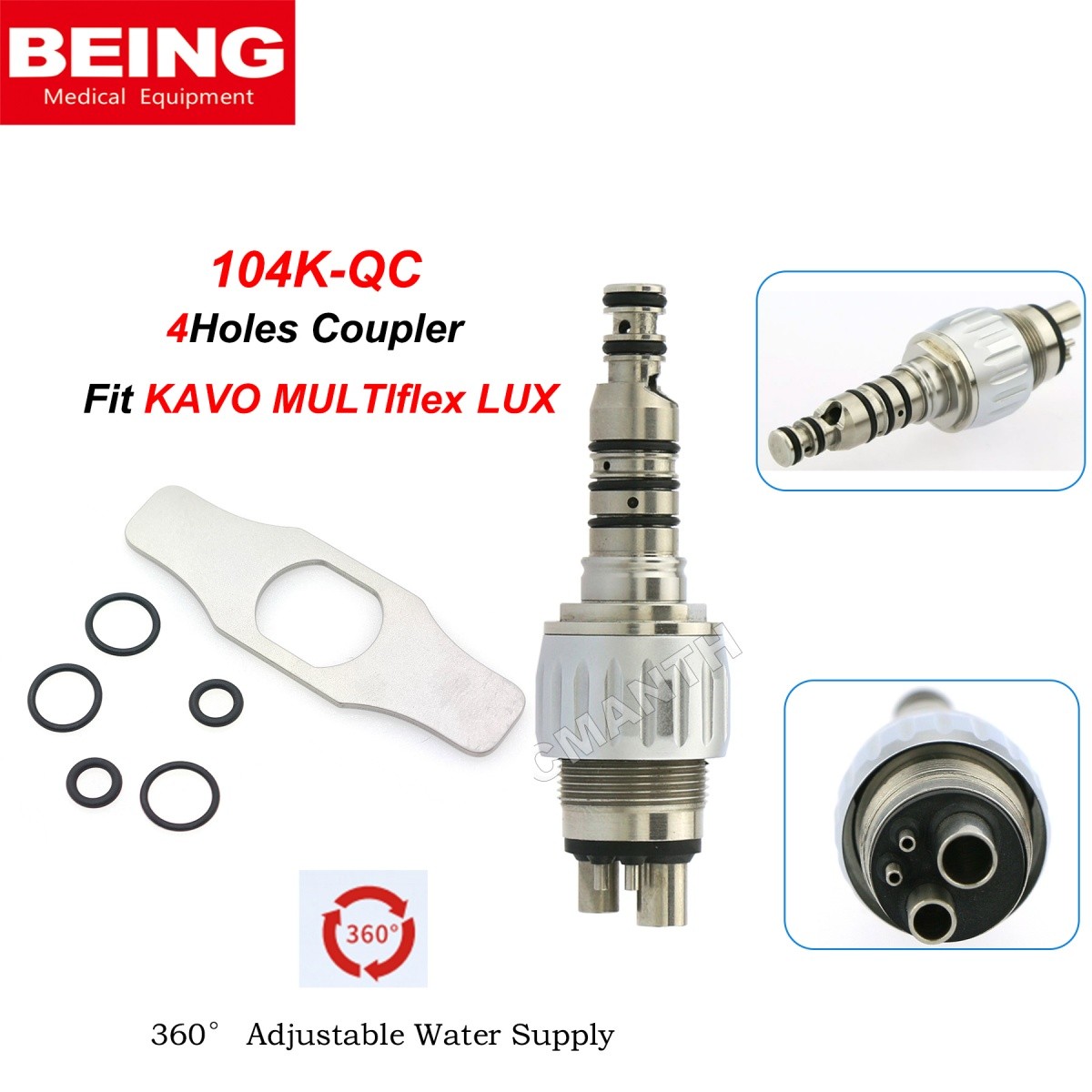 US BEING Dental Handpiece Fiber Optic High Speed Turbine Coupler 4/6Hole FG Burs