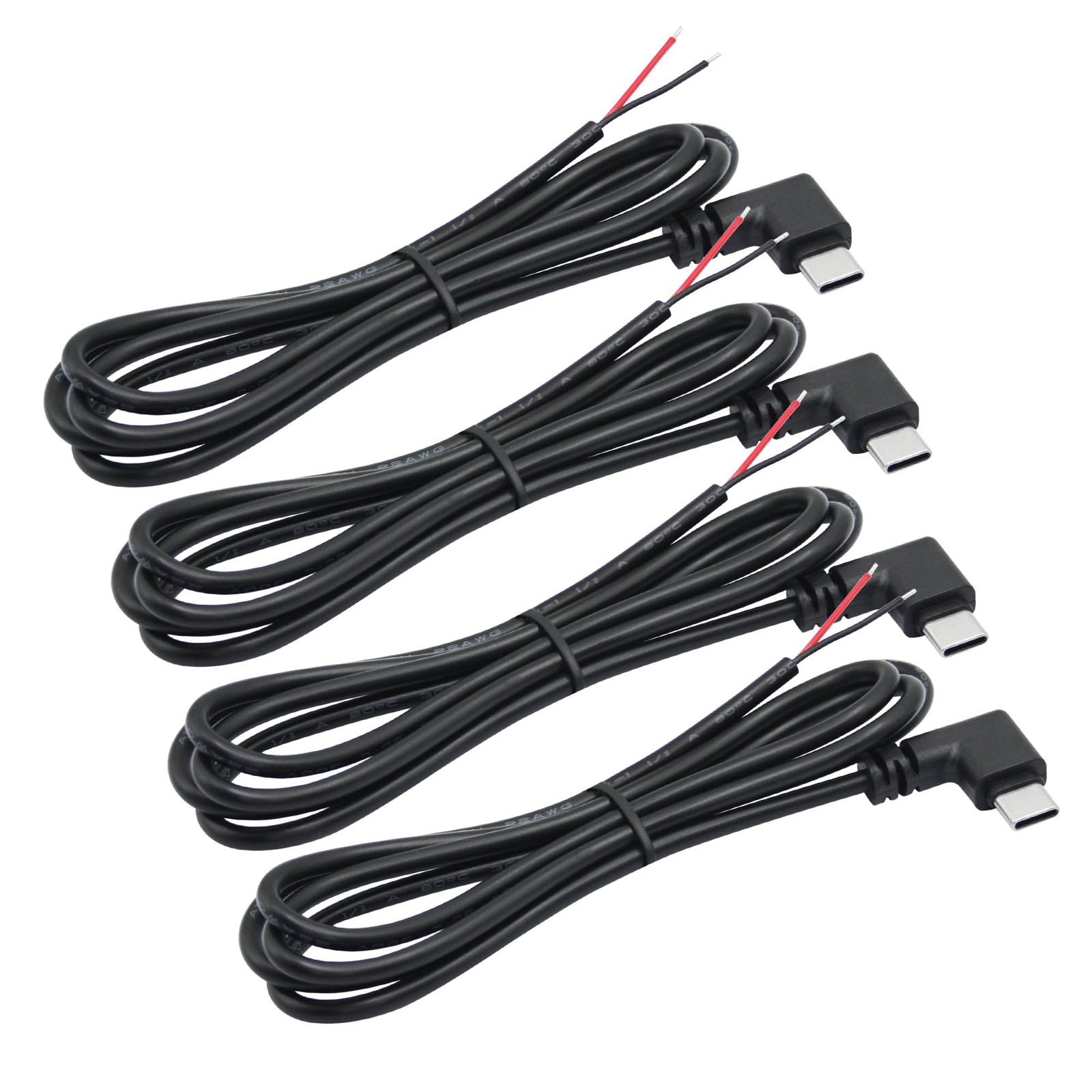 4Pcs 90 Degree USB C to 2 Pin Bare Wire Open End Wire 1M/3FT, Right Angle USB Ty