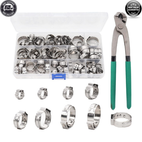 Single Ear Hose Clamps Oetiker Clamps 92Pcs 6.0mm-22.6mm Crimp Pipe Clamps