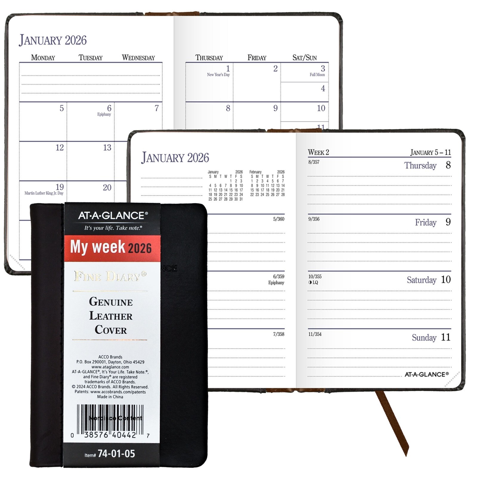 2026 At-A-Glance 74-01 Fine Diary Weekly Monthly Planner, Genuine Leather