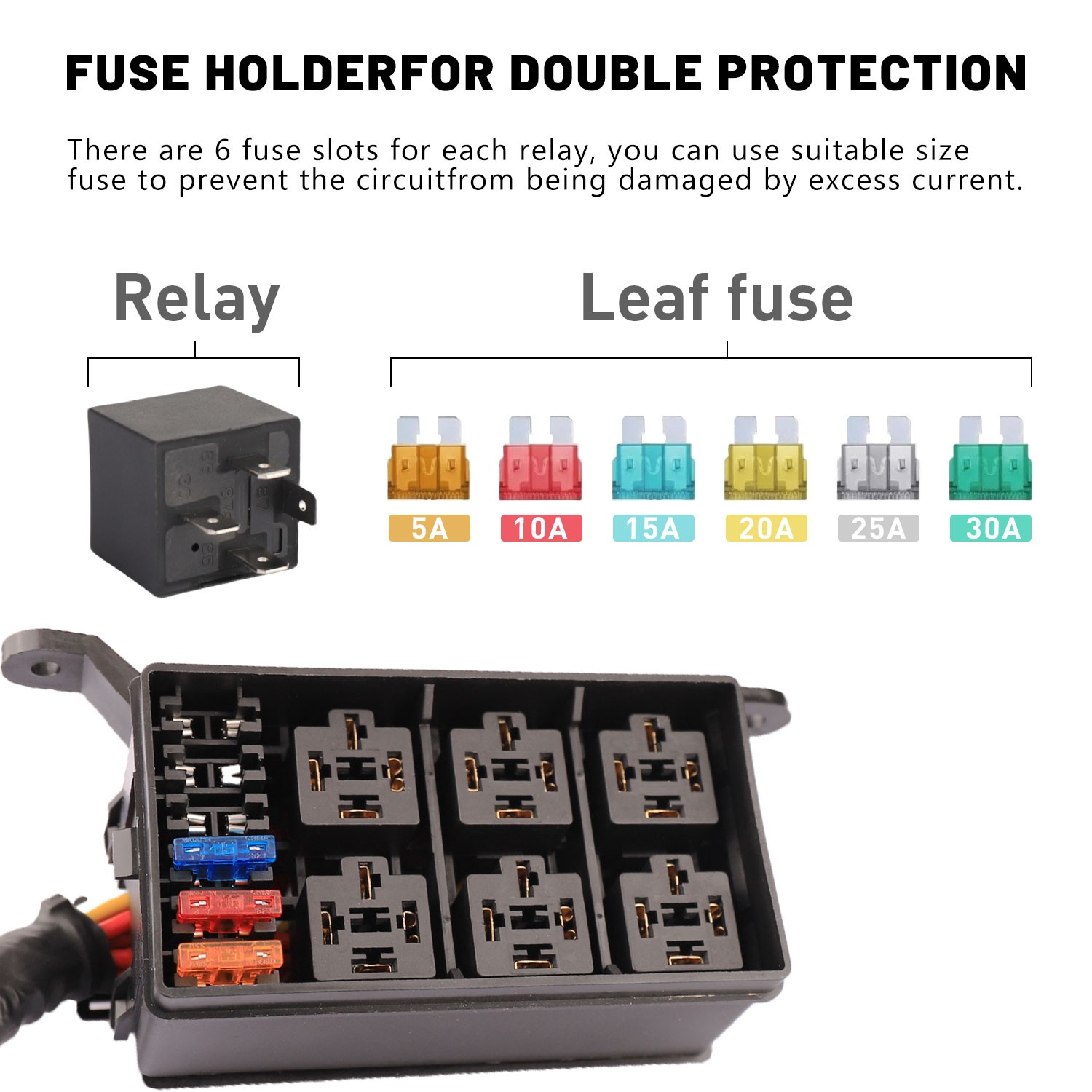12V Automotive Relay Box, 6 Way Relay Fuse Box 12 AWG Pre-Wired Fuse Circuit Box
