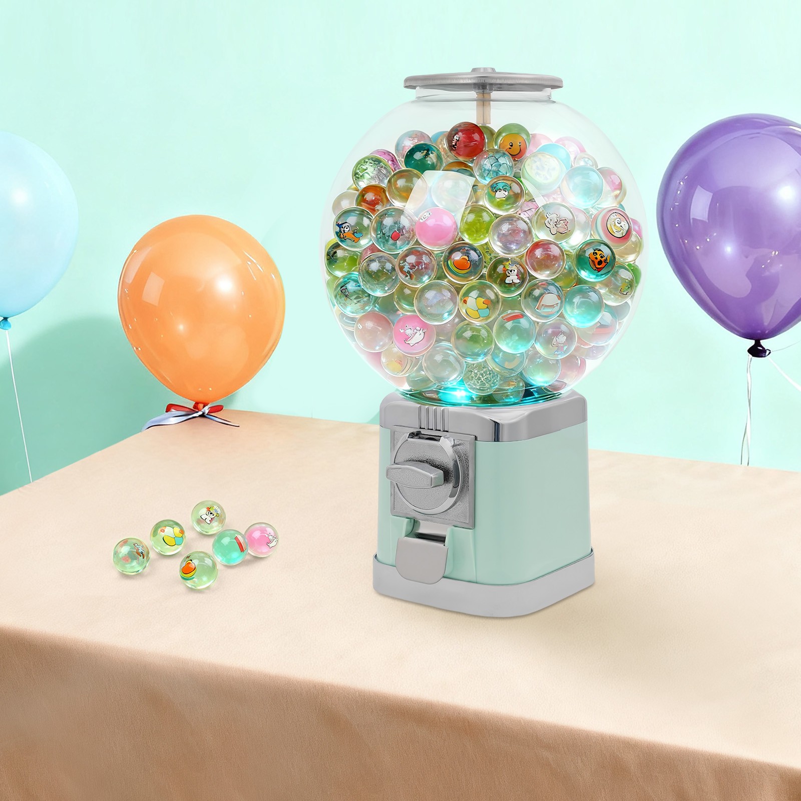 Gumball Machine With Coin Bank – Green Vintage Bubble Gum Candy Dispenser USA