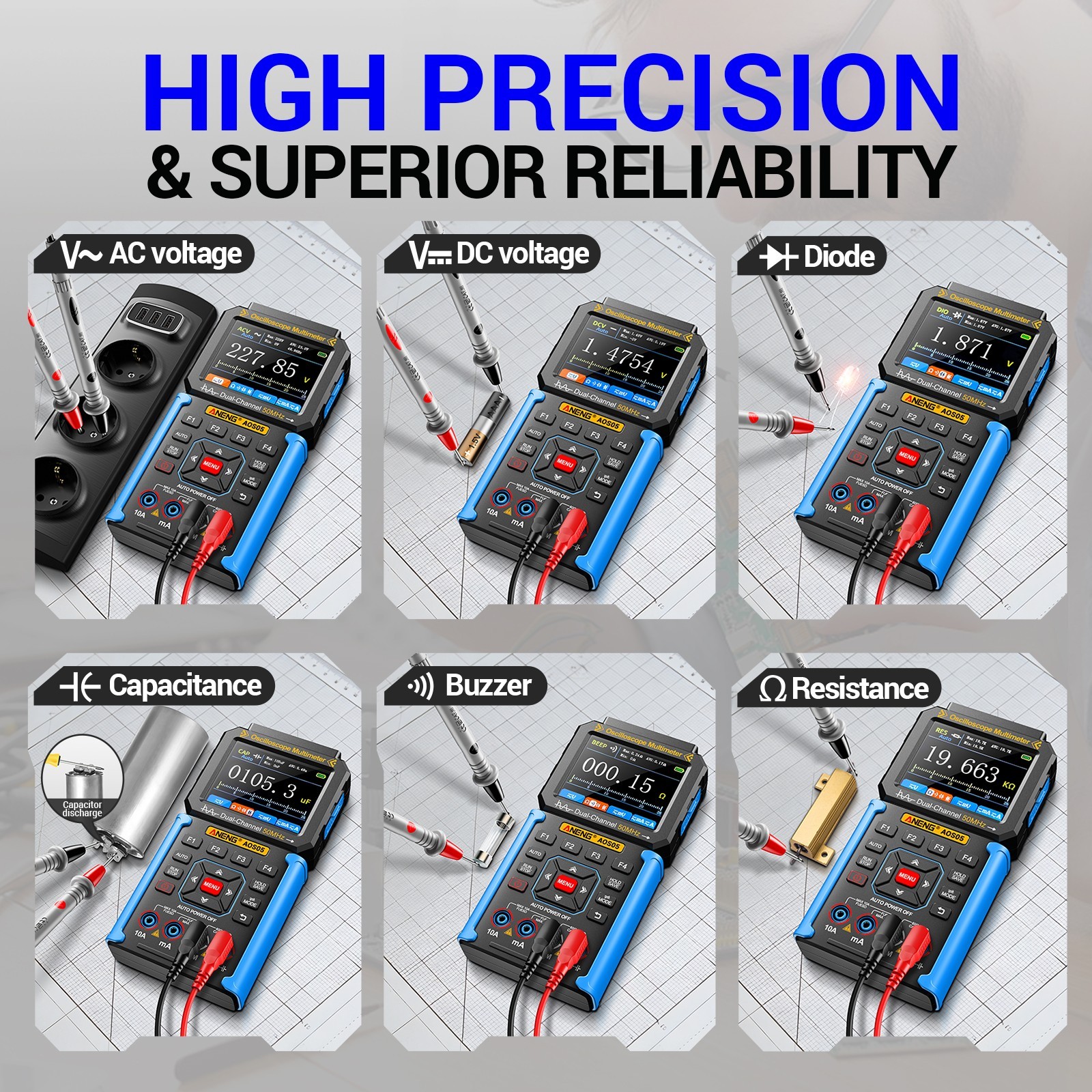 3 IN 1 Digital Handheld Oscilloscope Multimeter Signal Generator 50MHz 200MSa/s