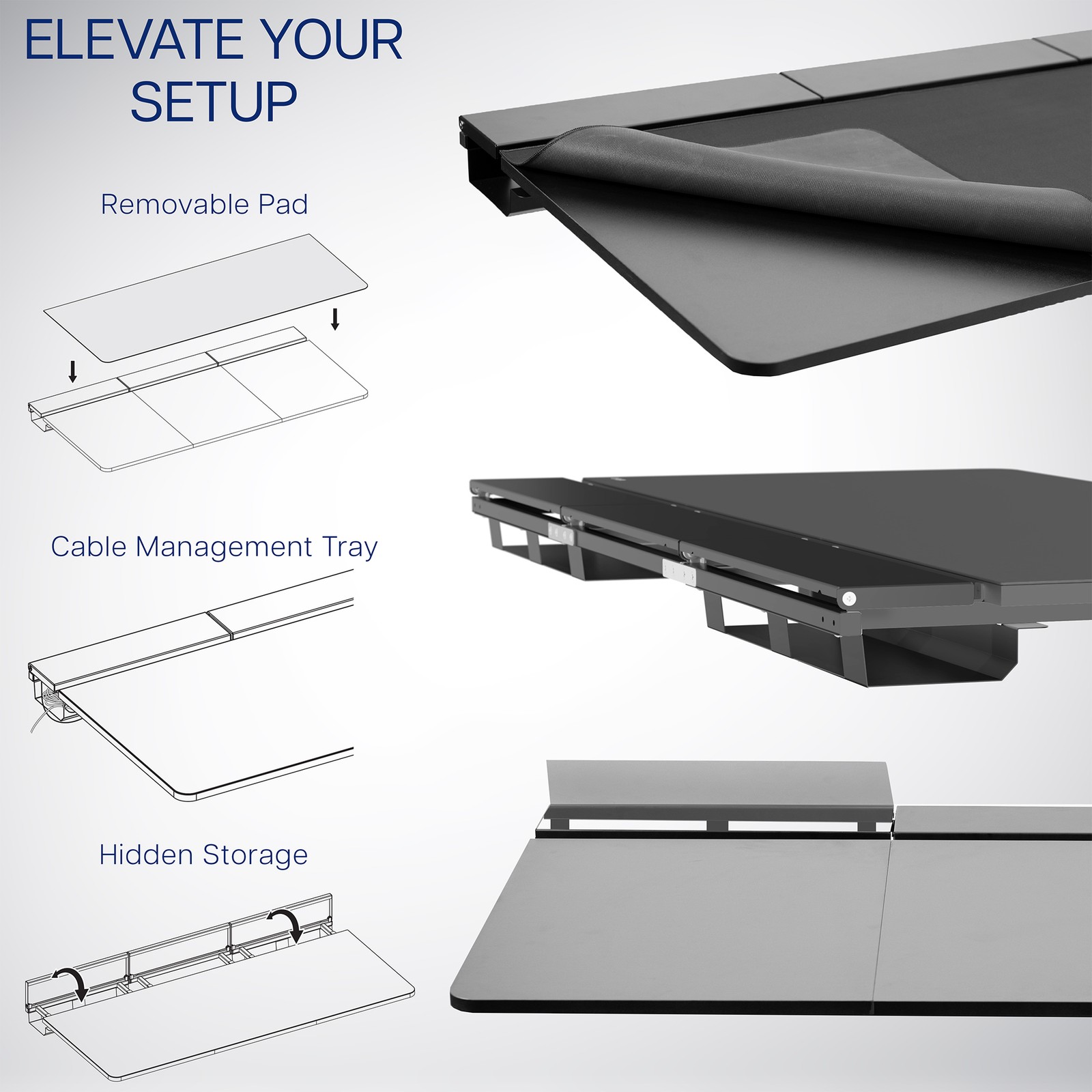VIVO Electric 71″ x 30″ Desk, Full Pad, Black Hidden Cable Tabletop, Black Frame