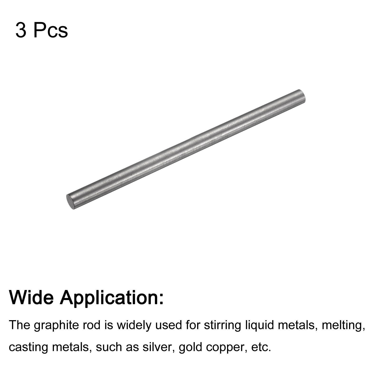 3Pcs Graphite Rod Graphite Stirring Rod Cylinder Stick Carbon Rod 150x8mm Black