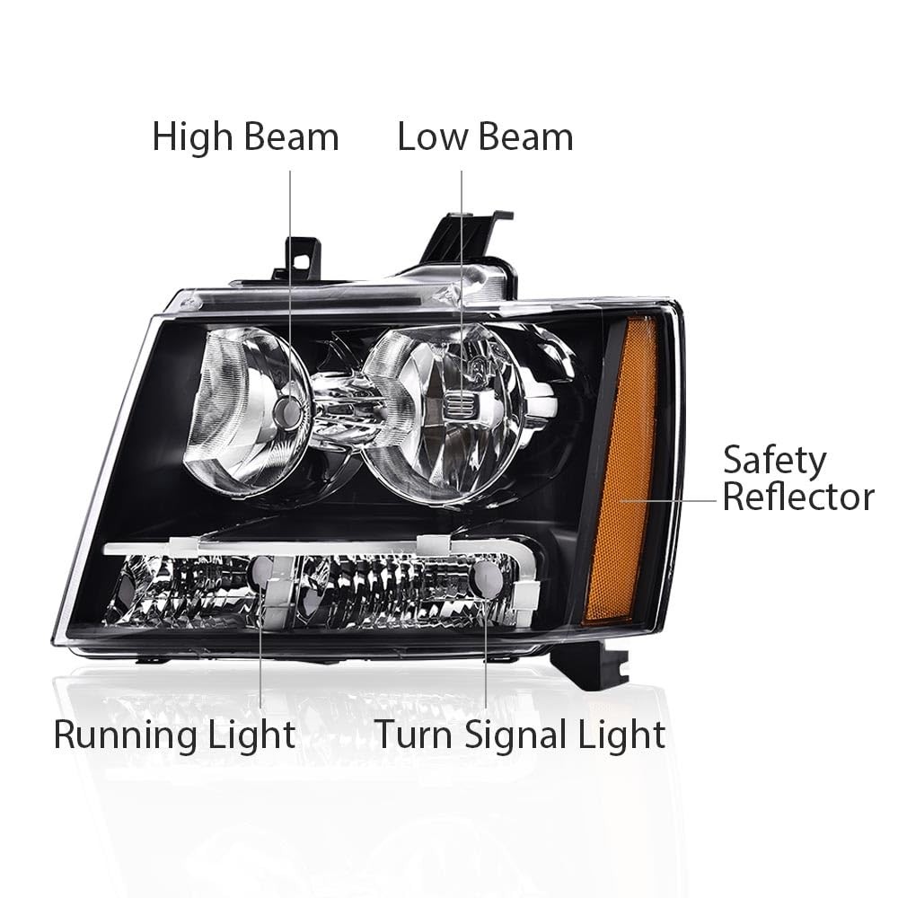 LH Headlight Chevy Suburban Tahoe 07-14 Avalanche 07-13 Black Housing Clear Lens