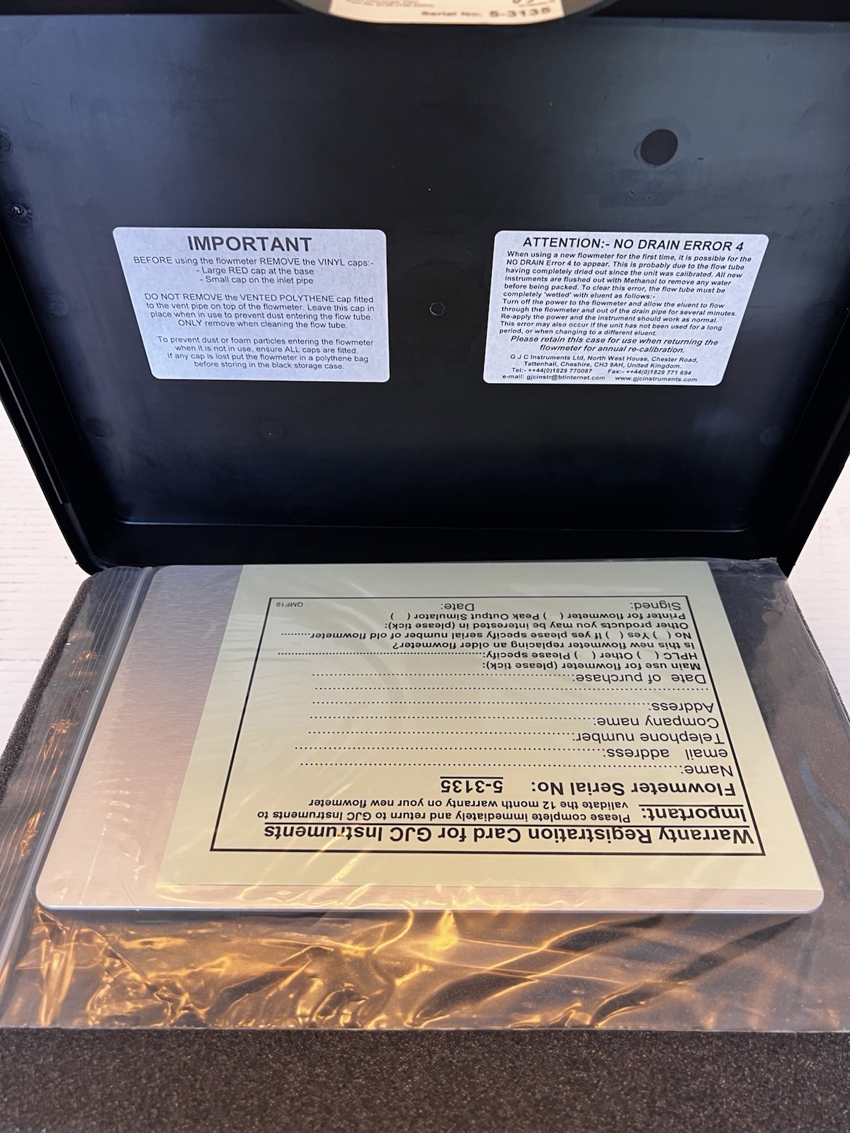 GJC Instruments Ltd HPLC Liquid Flowmeter 0.05-25 ml/min 1/16 in MPN 5025000