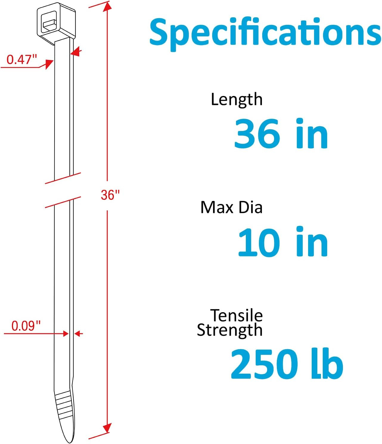 Large Zip Ties 36 Inch (50 Pack), Long Zip Ties Heavy Duty with 250 Lb Tensile S