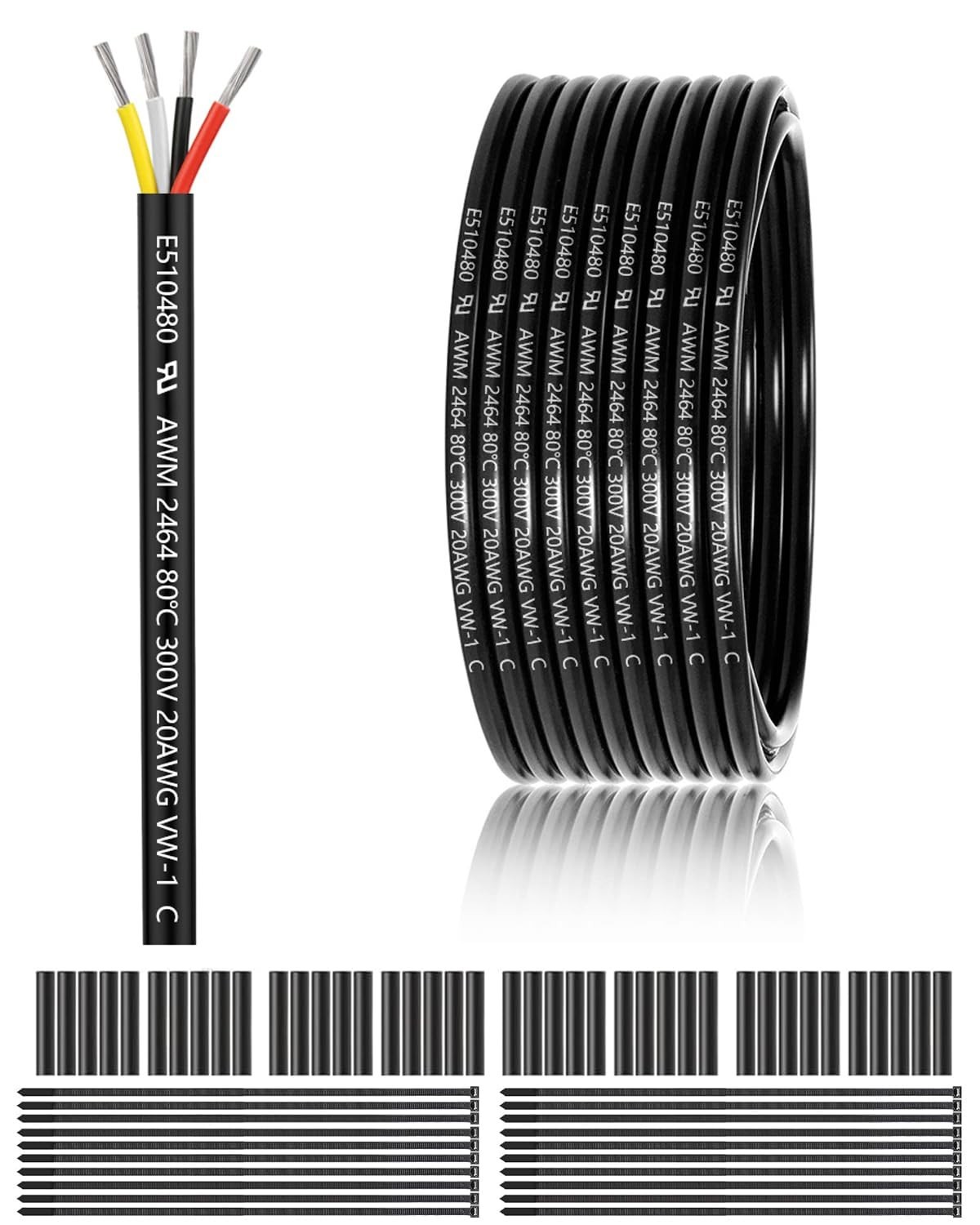 100FT 20 Gauge 4 Conductor Wire, UL 2464 Tinned Copper PVC Cable for LED, Automo